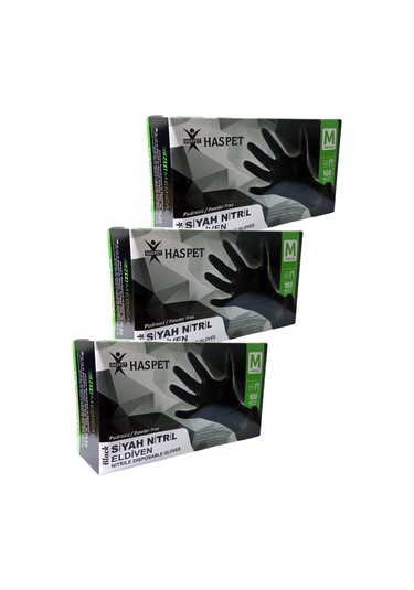 Siyah Nitril Pudrasız Eldiven M Beden Üçlü Paket 300 Adet
