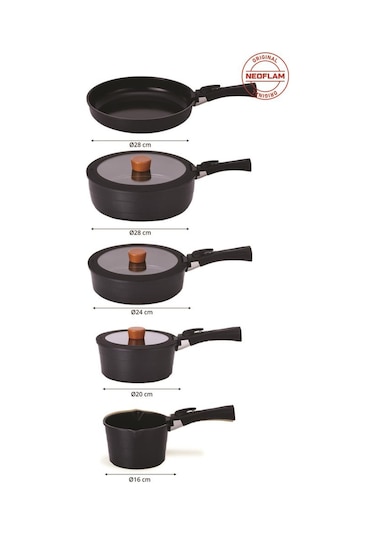 Neoflam Midas Siyah 12 Parça Yedek Kulplu Ayrılabilen Saplı Iç Içe Geçebilen Indüksiyonlu Tencere Tava Set
