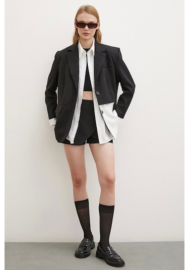 Never More Çizgi Detaylı Çift Düğmeli Blazer Ceket Beyaz Beyaz