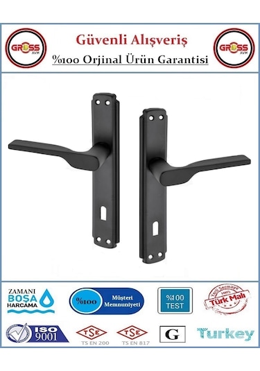 Veroni Mat Siyah İç Oda Kapı Kolu - Statik Fırın Boyalı - 1 Takım Ön Ve Arka