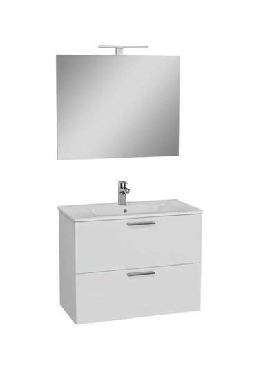 Mia 75024 Banyo Dolabı Seti, Çekmeceli, 80 Cm, Parlak Beyaz