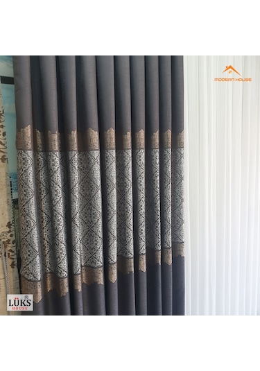 Lüks Antrasit Fon Pano Perde Sık Pile Tek Kanat - Modern House Ametist