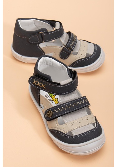 Şirinbebe Ortopedik Erkek Bebek İlkadım Ayakkabı Füme Çift Cırtlı Yan Açık-4060 Füme