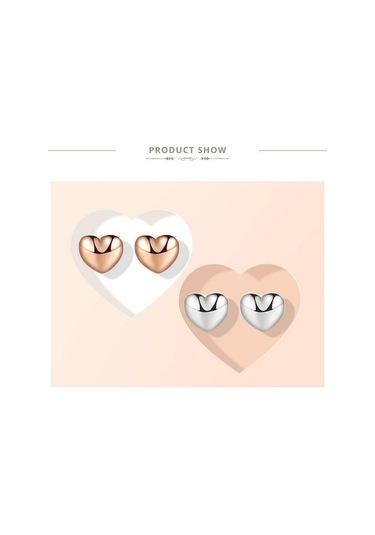 Novahub Bmoer Takı 925 Ayar Gümüş Takı Küçük Kızların Sevimli Mini Aşk Kalp Saplama Küpe Hediye E Rose Gold
