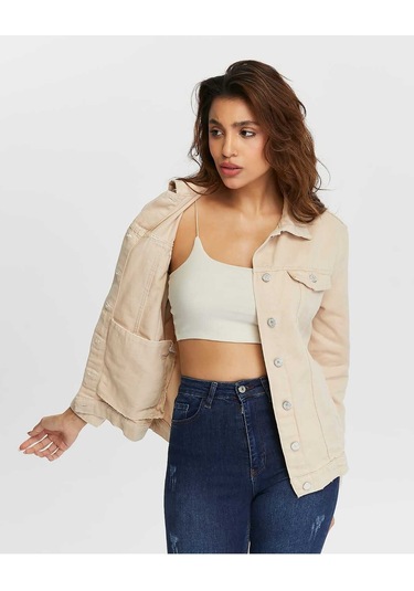 Shevega Kadın Bej Boyfriend Uzun Keten Ceket Bej