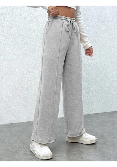 Kallima Gri Çimalı Yüksek Bel Bol Paça Mevsimlik Eşofman Altı Gri