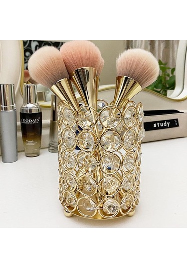 Altın Tırnak Kalem Tutucu Kristal Cam Saklama Kutusu Avrupa Ve Amerika Masaüstü Kova Moda Makyaj Fırça Yuvarlak Süsler