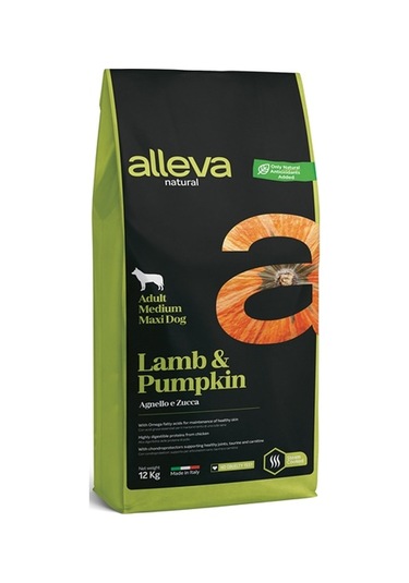 Alleva Kuzu Etli Balkabaklı Medium Maxi Irk Yetişkin Köpek Maması 12 KG