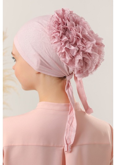 Tesettür Fırfırlı Bone Pudra Pudra