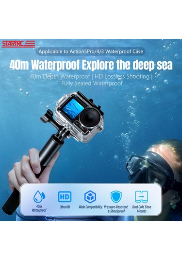 Djı Osmo Action 5 Pro / 3/4 Startrc 40m Sualtı Su Geçirmez Muhafaza Dalış Çantası İçin Siyah