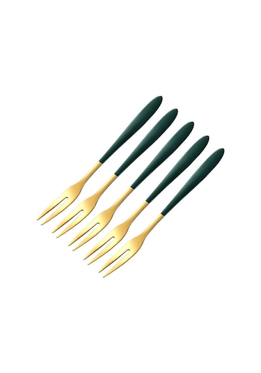 Yeşil 5 Adet Meyve Çatalı Lüks Paslanmaz Çelik Altın Kek Tatlı Çatal Güzel Mini Çatal Kek İçin Kullanılan Parti Salyangoz Çatal Restoran Yeşil