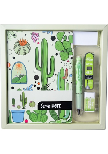 Serve Hediye Seti - Defter, Serve Deep Uclu Kalem, Silgi, Min Elma Yeşili