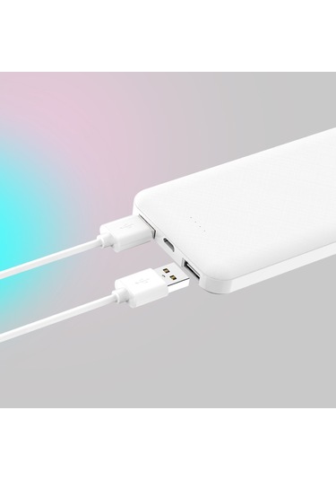 Hızlı Şarj Destekli 10000 Mah Powerbank Akıllı Koruma, Micro Ve Çift Usb, Led Durum Göstergesi Beyaz BEYAZ
