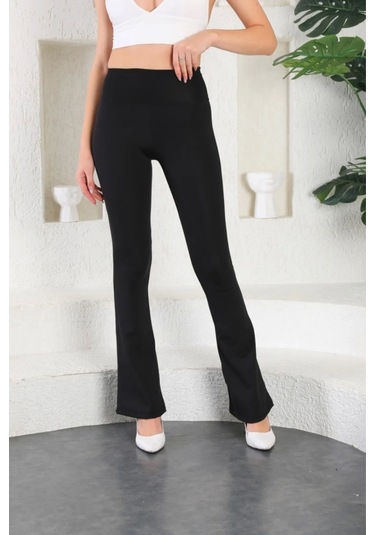 Enenstyle Fashıon Boutıque Yeni Sezon Konfor Modeli Yüksek Bel Toparlayıcı Şık Ispanyol Paça Dalgıç Kumaş Rahat Şık Günlük Tayt SiYAH