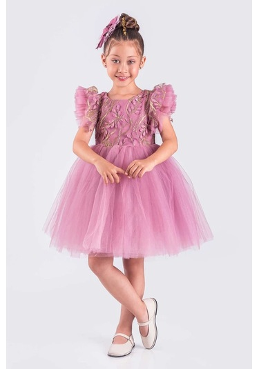 Kız Çocuk Elbise Tütü Etek Nakışlı Pembe