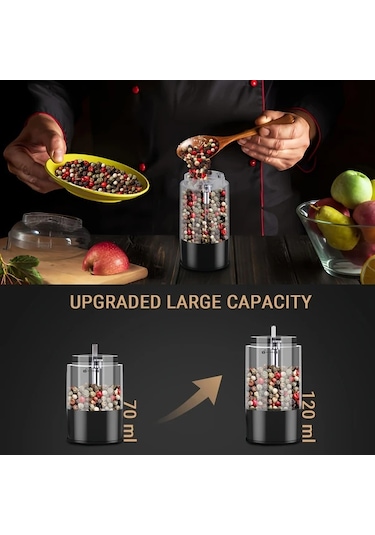 Motion003 Elektrikli Tuz Ve Biber Değirmeni Seti Siyah 1 Usb Şarjlı Küçük Öğütücü Lcd Ekran Ayarlanabilir Kabağlık Ev Mutfak Restoran Barbekü