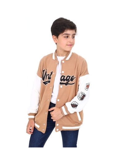 Toontoy Erkek Çocuk Baskılı Kolej Hırka Kahverengi