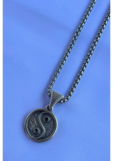 Yin Yang El İşçiliği Paslanmaz Çelik Zincir Erkek Kolye Gümüş