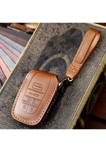 Tongxida Hallmo Toyota Sienna Uyumlu 5 Düğmeli Yerli Deri Anahtarlık Mavi