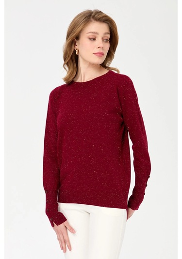 Desen Triko Kadın Sıfır Yaka Önü Kısa Arkası Uzun Bluz 23331 Vişne Çürüğü Vişne Çürüğü