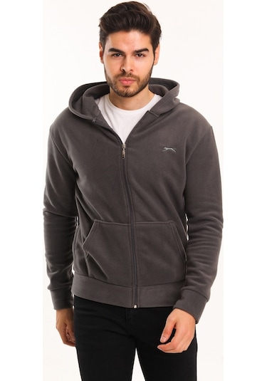Slazenger SAMSON IN Erkek Fermuarlı Kapüşonlu Cepli Koyu Gri Polar