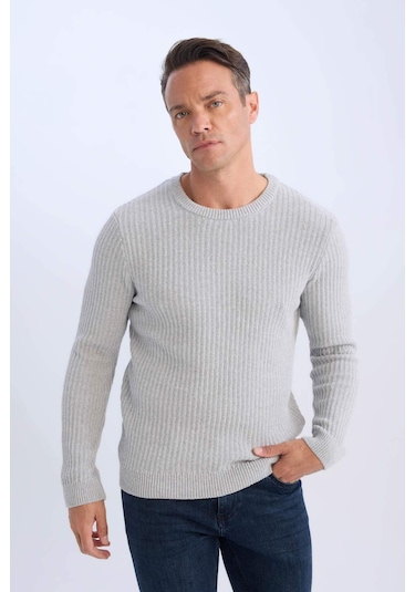 DeFacto Standart Fit Bisiklet Yaka Dokulu Triko Kazak E0811AXNSGR110