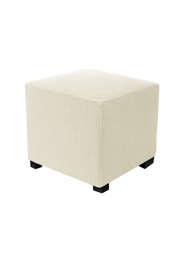 Bej Jakarlı Dayanıklı Kare Streç Ayak Dayama Tabure Mobilya Koruyucu Dikdörtgen Tezgah  S