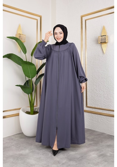 Ön Ve Arka Robalı Ferace - Gri / F0142 Gri