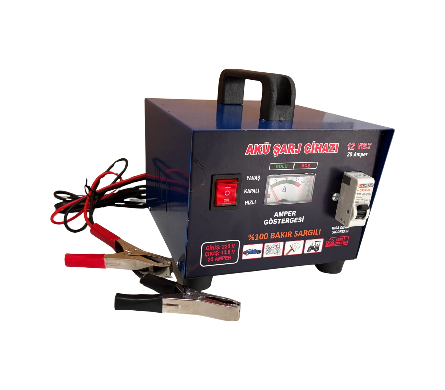 12v 20 Amper 20a Akü Şarj Cihazı Trafolu 200a Kadar Araba Motor