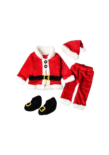 Noel Noel Baba Cosplay Kostümleri Bebek Erkek Kız 4 Adet Kıyafetler Giysileri 0-24 Ay İçin