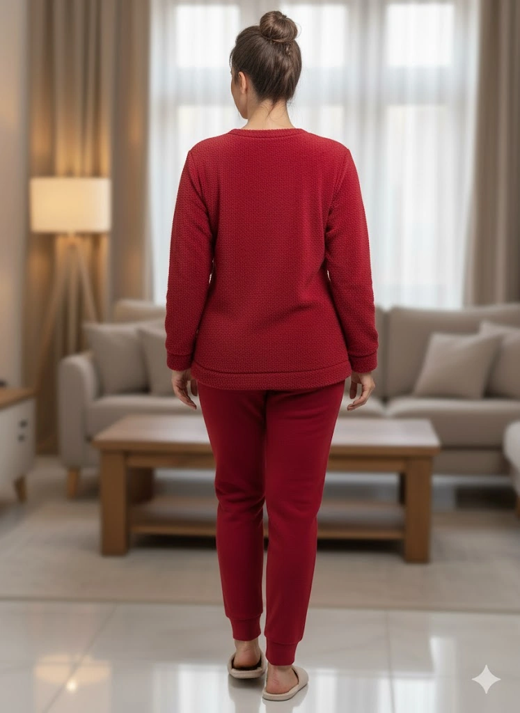 Kadın Bordo Polar Pijama Takım Kırmızı