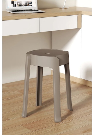 Kaymaz Ayaklı Dekoratif İç İçe Geçebilen Plastik Tabure Mutfak Bahçe Taburesi 6 Adet Latte Latte