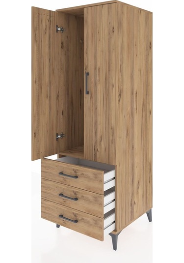 Kronos Dolap Tek Raflı 3 Çekmeceli Tek Askılı 60x59x182 Çam-çam Çam