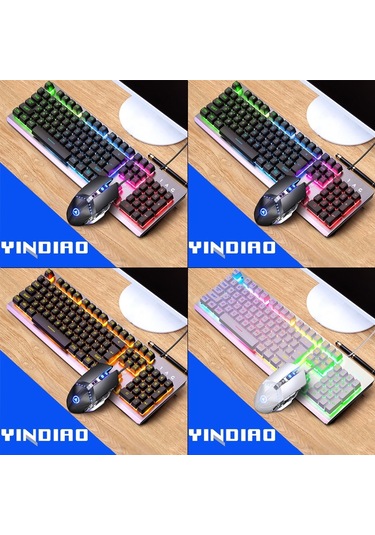 Yındıao K002 Usb Kablolu Mekanik Hissediyorum Rgb Arkadan Aydınlatmalı Klavye + Optik Fare Seti Beyaz