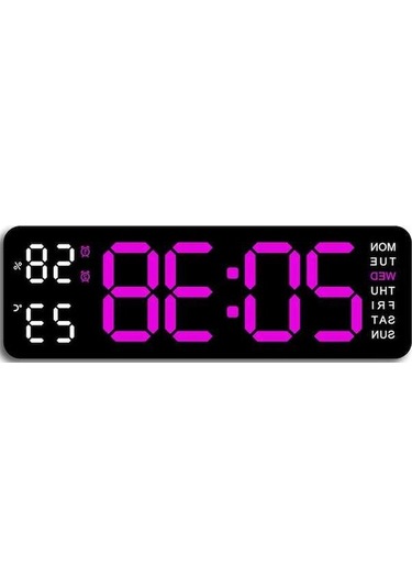 Ganzhoushop Zilinn Usb Temp Siyah Saati Saati Saat Renki Powered Otomatik Nem Masa Led Kabuk Işığı-41 İnç Hafta Gül Elektronik Duvar Dst Dimmer Dijital Çok Çalar Büyük 9 12/24h Eh Çok Renki