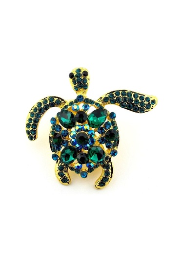 Solfera Su Kaplumbağası Yeşil Mavi Tonlar Zirkon Taşlı Broş Rz174