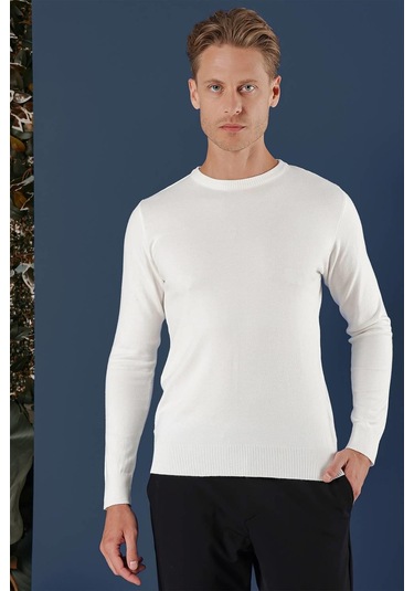 Tr 858 Slim Fit Ekru Klasik Triko Ekru