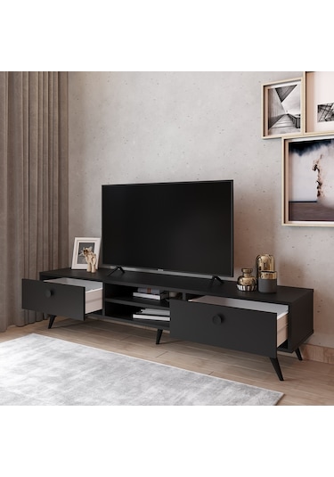 Robinhome Robin Home Arya Tv Ünitesi Ahşap Ayak, 2Çekmece, Siyah Ar5-332