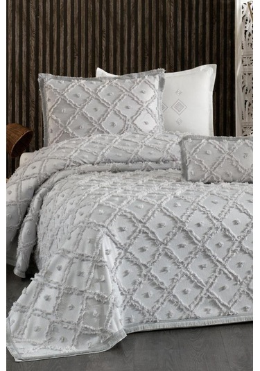 Çeyiz Diyarı Alara Tek Kişilik Pike Takımı Gri Gri