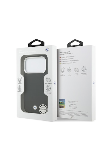 İphone 17 Pro Uyumlu Kılıf Bmw Lisanslı M-safe Özellikli Metal Logolu Tam Kaplama Deri Kapak Siyah Siyah