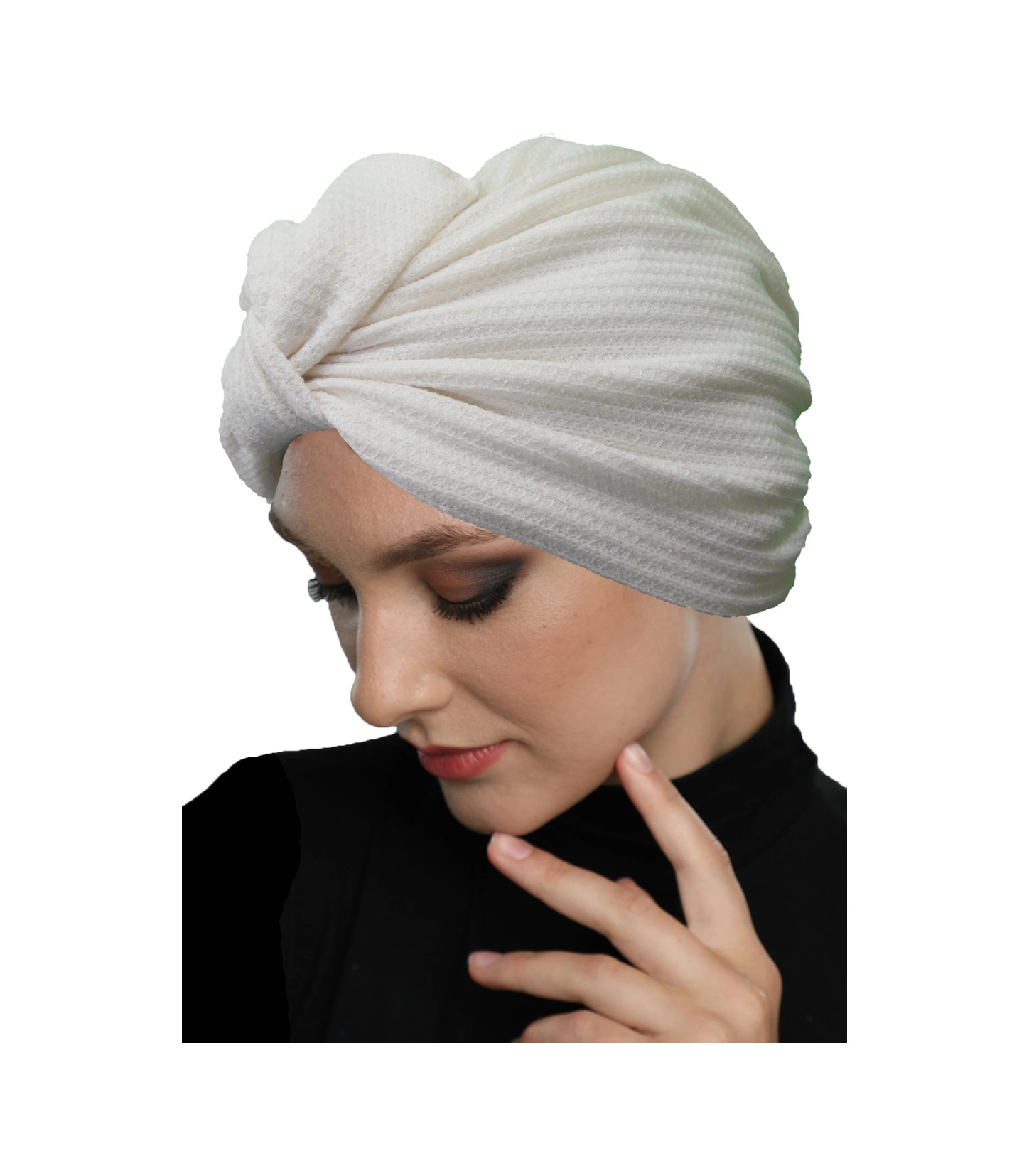 Triko Yelpaze Krem Astarlı Hazır Türban Tesettür Bone Krem