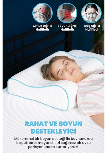 Viscofoam Yüksek Boyun Destekli Ortopedik Yastık Çift Boyun Destekli Visco Yastık - 60x40x14-12cm