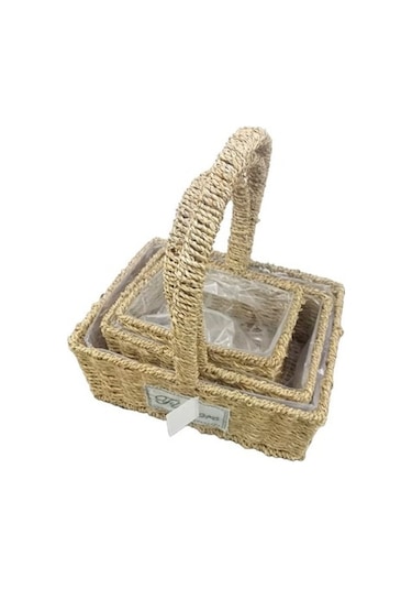 Kare Doğal Hasır Sepet Seti - 3'lü