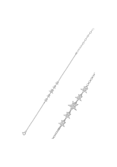 Gümüş Rodyumlu Zirkon Taşlı Kayan Yıldızlar Bileklik Barcode Gümüş