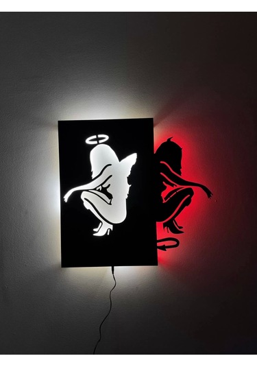 Şeytan Ve Melek Led Işıklı Tablo