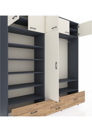Hyperion Dolap 18 Raflı 4 Çekmeceli Tek Askılı 220x44x243 Antrasit-aytaşı/çam Aytası/atlas Çam Hyperion Dolap 18 Raflı 4 Çekmeceli Tek Askılı 220x44x243 Antrasit-aytaşı/çam Aytası/atlas Çam