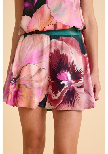 Paradise Sklamen İnce Askılı, Şortlu Pijama Takım Desenli