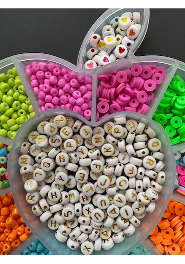 Elma Desenli Kutuda Kum Ve Fimo Takı Yapım Hobi Seti Kendin Yap