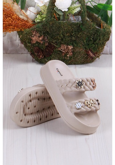 Fort Bella E423 Plaj Deniz Havuz Terliği Hafif Rahat Esnek Kız Çocuk Terlik Bej