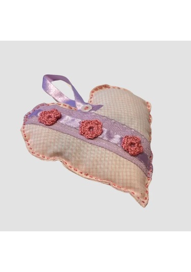 Uretti Gamze 4416 El Yapımı Kalpli Dantelli Lavanta Tanecikli Kese Koyu Pembe 13 CM